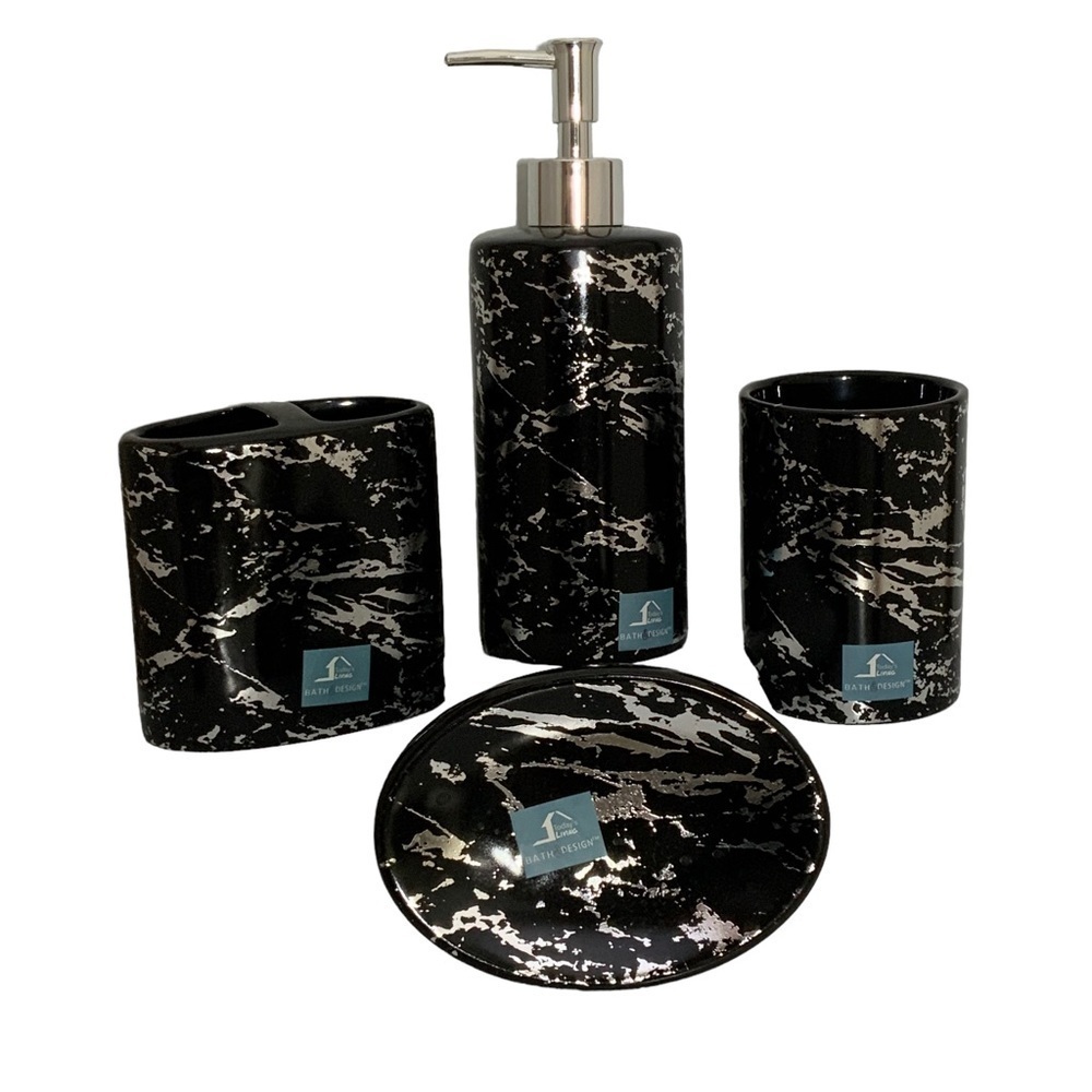 Today’s Living Black Marble Metallic Bath Accessory Set Ceramic 4 Piece Set - Picture 12 of 12